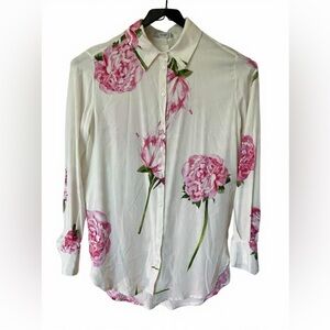 NWT Reserved Floral Blouse 🌸 White Pink Peony | Size 34/S